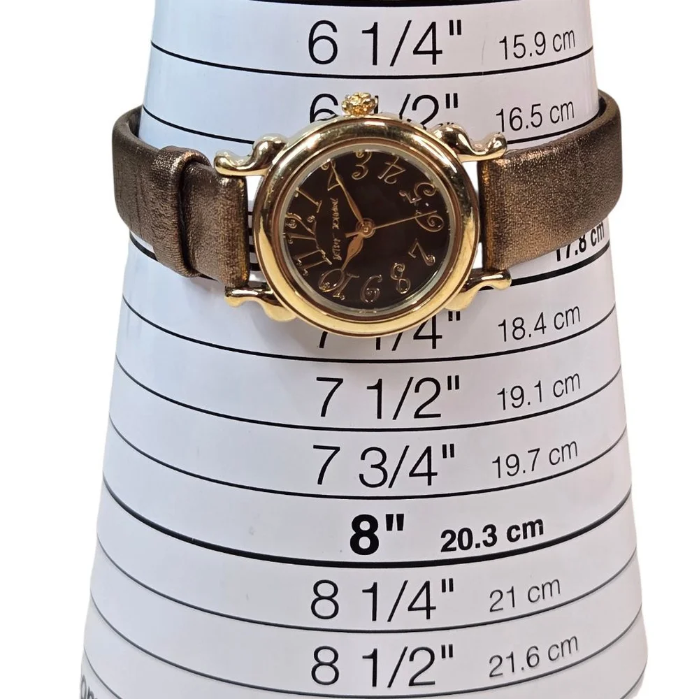 Betsey Johnson Watch Reversible Strap Goldtone Metal Brown Face Leopard Print